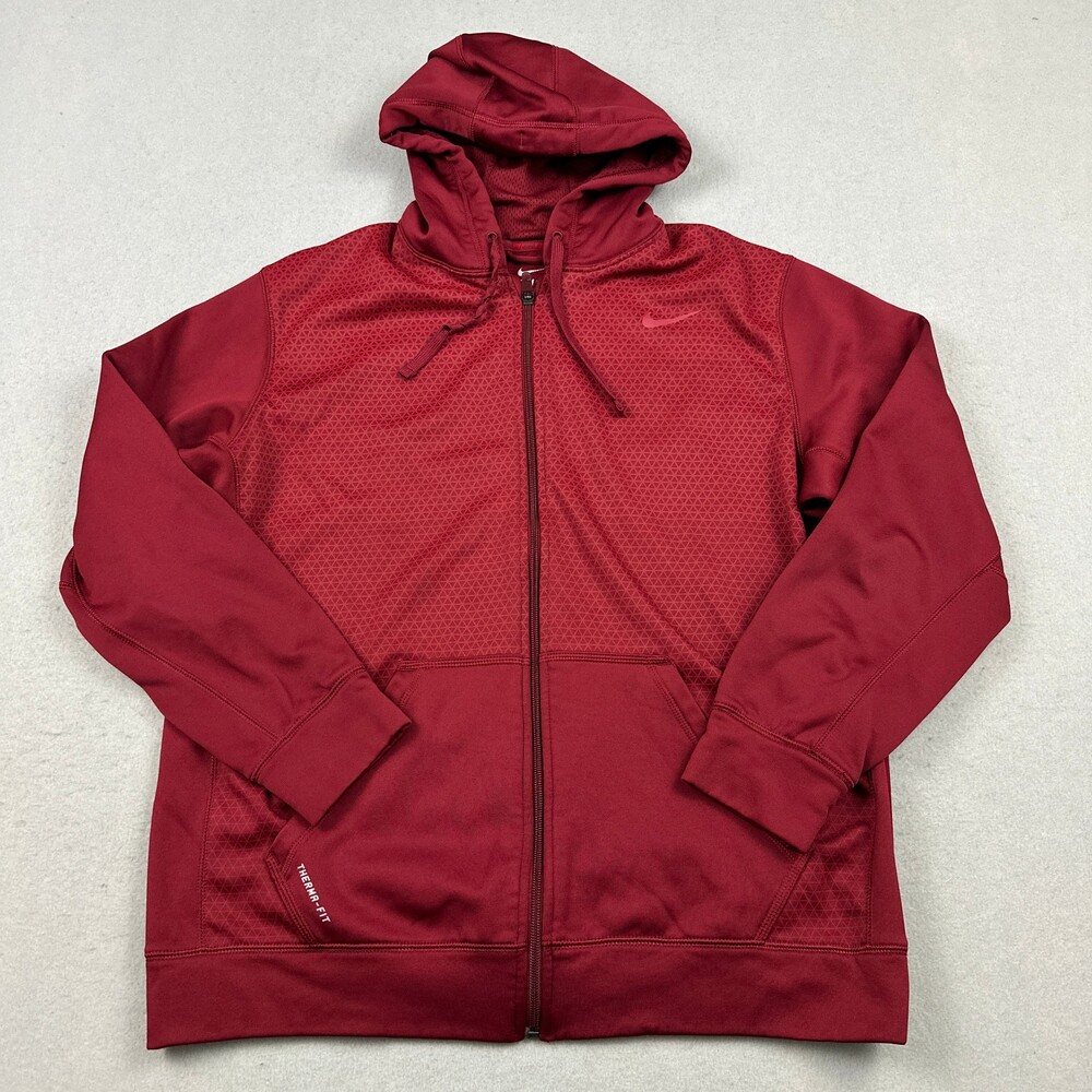 Nike Hoodie Men Large Burgundy Solid Swoosh Therma Fit Training Pullover L